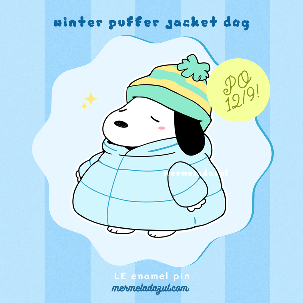 Puffer jacket dog pin