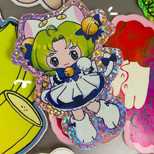 Load image into Gallery viewer, 2000s Alien anime cat girl! Glittery sticker