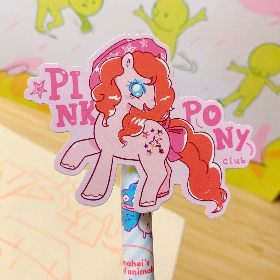 Pink pony glitter sticker