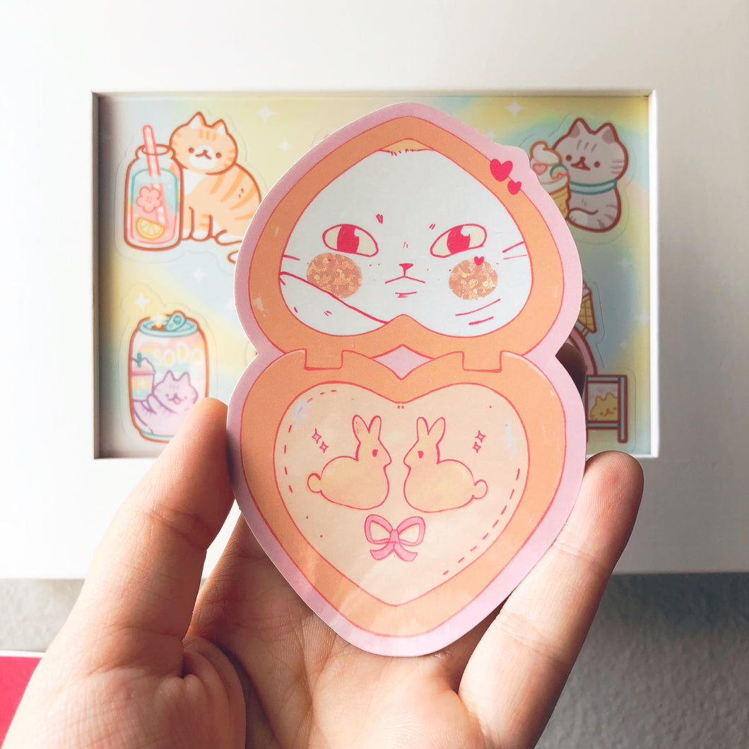 Stunning Handsome Chubby Cat Glitter Sticker