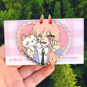blood fiend girl and cat enamel pin
